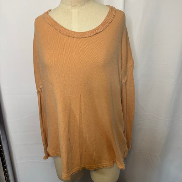 Free People We The Free Oversized Slouchy Long Sleeve Thermal Top Orange XS - Picture 2 of 7